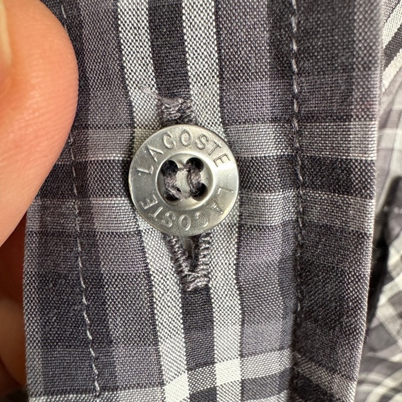 Lacoste Men's Plaid Long Sleeve Button Up Casual Cotton Shirt Gray EU42 (Large) - Picture 5 of 15